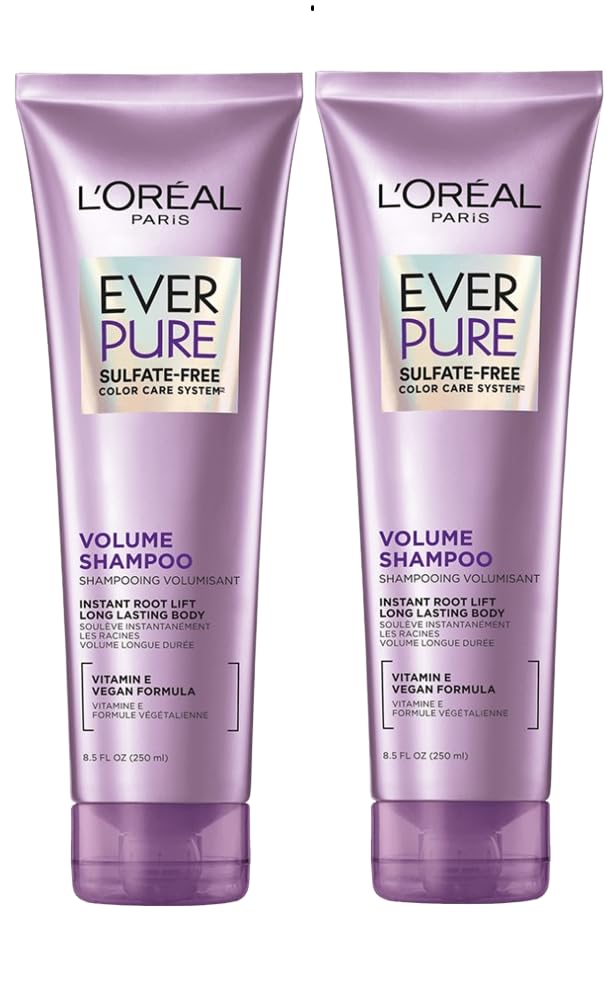 L'Oreal Paris EverPure Volume Sulfate Free Shampoo for Color-Treated Hair, Volume + Shine for Fine, Flat Hair, with Lotus Flower, 2 Count (8.5 Fl; Oz each) (Packaging May Vary)